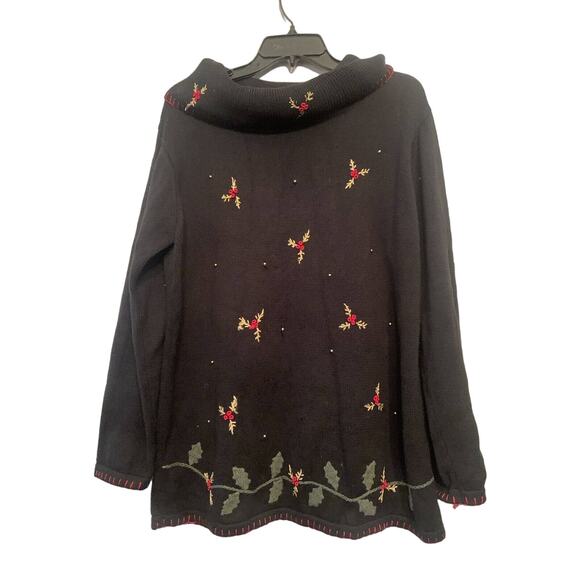 Women Black Embroidered Basic Editions Holiday Christmas Sweater Preowned Sz XL - Picture 1 of 16